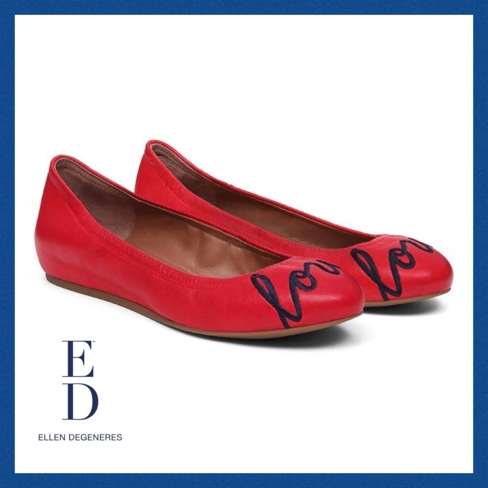 ED Ellen Degeneres Salsa Red Leather Langston Love Ballet Flat